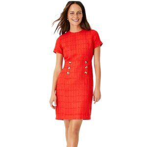 Ann Taylor Petite Red/Orange Tweed Button Trim Shift Dress - Size: 8P